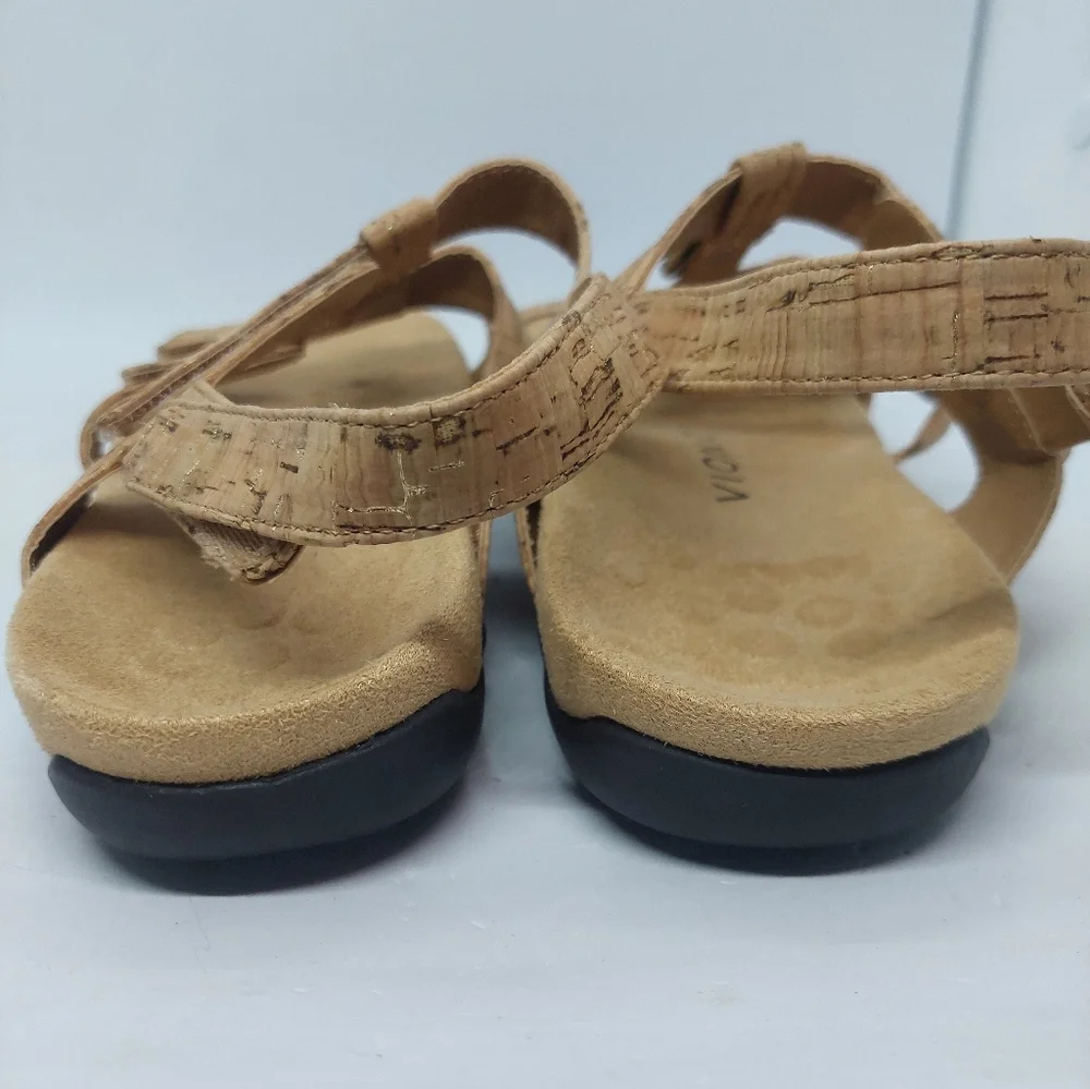 Vionic Amber Sandals Strappy Beige Cork Open Toe Casual Shoes Women's Size 8